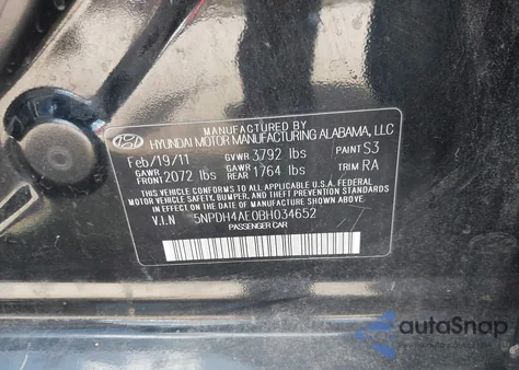 2011 Hyundai Elantra Gls z USA, uszkodzony, nr VIN 5NPDH4AE0BH034652